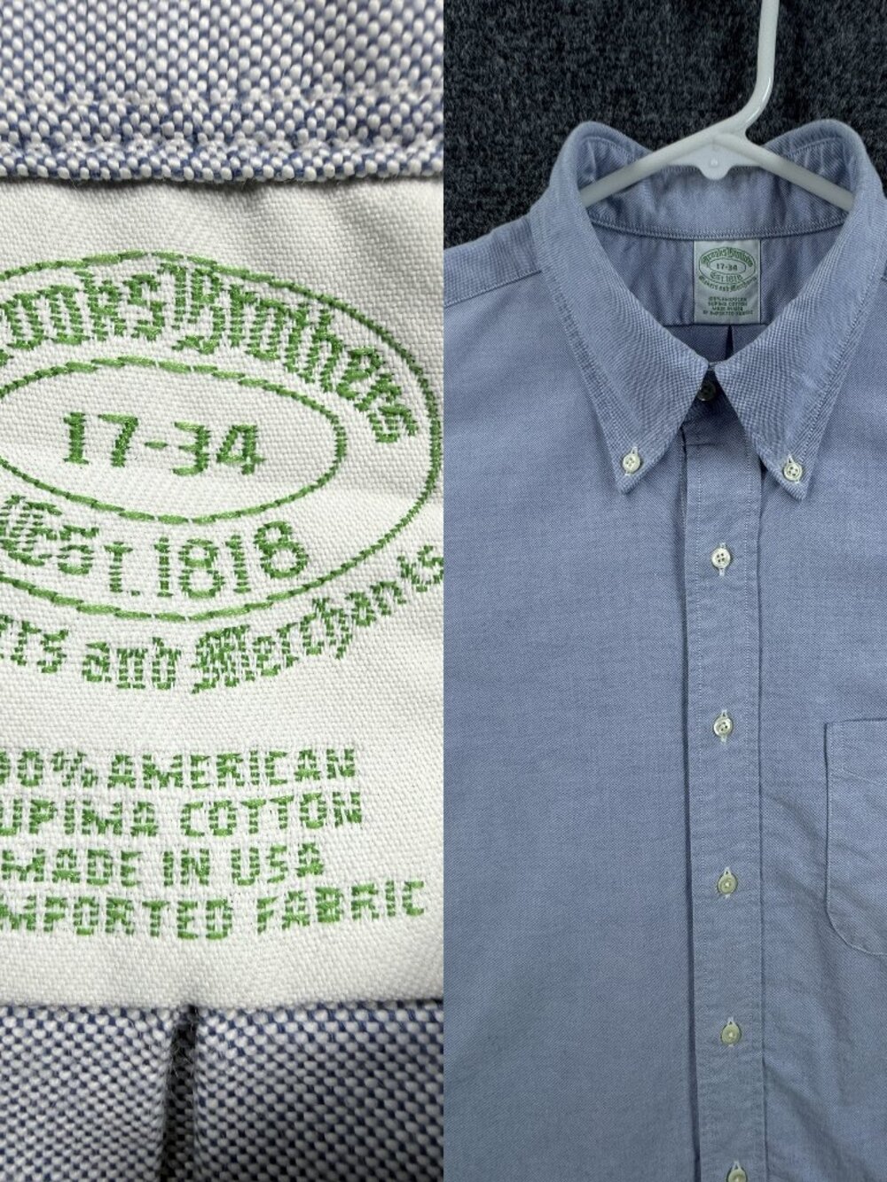 Brooks Brothers Makers Merchants Oxford OCBD Supima Cotton 17 34 Button-Down USA